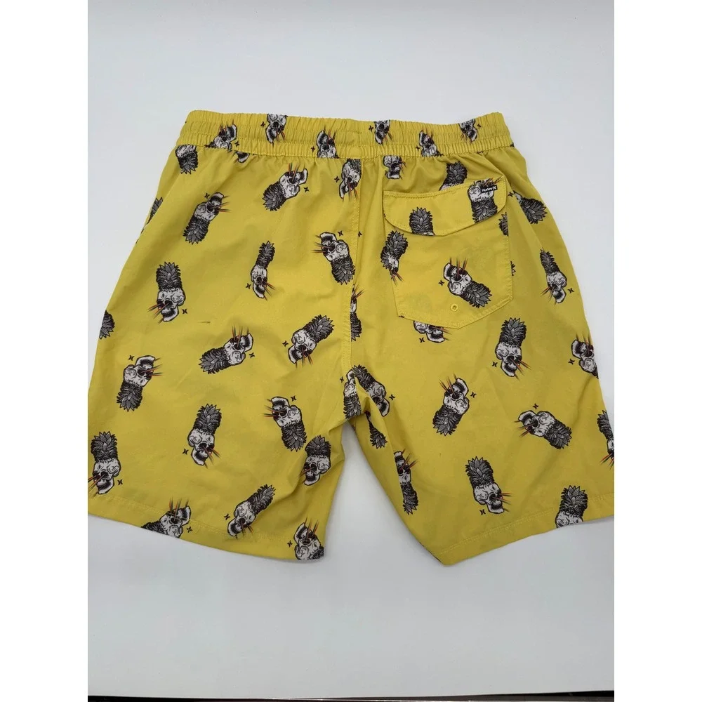 Hurley Mens Pineapple‎ Skull Board Shorts Yellow Swim Trunks Size 32
